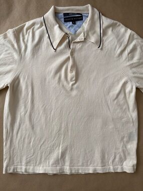 Tommy Hilfiger Cream Polo Shirt with Black Trim 64% Cashmere